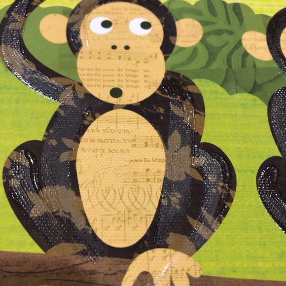 3 Monkeys in a Tree Textured Kids Room Picture 12 x12 - Picture 5 of 10